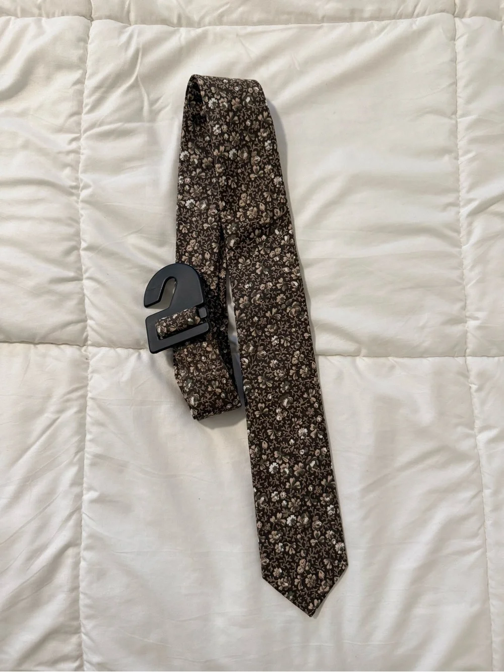 Bar III floral necktie brown olive green botanical print 100% cotton retro